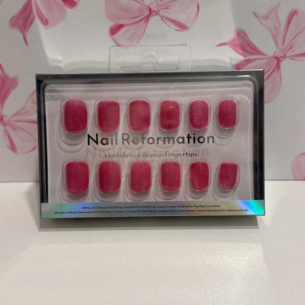 Nail Reformation Pink Glitter‎ Press On Nails Kit 30 Nails Set